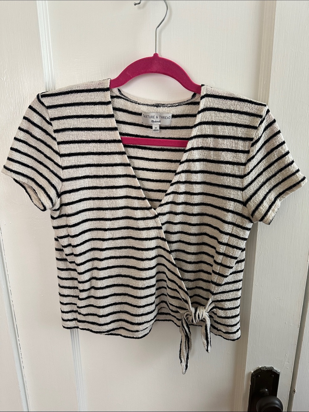 Madewell Black and White Striped Tie-Front Top